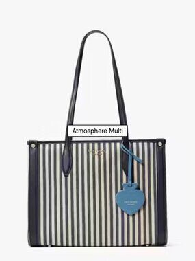 Kate Spade New York Market Stripe Medium Tote | Blue & Cream Canvas | NWT